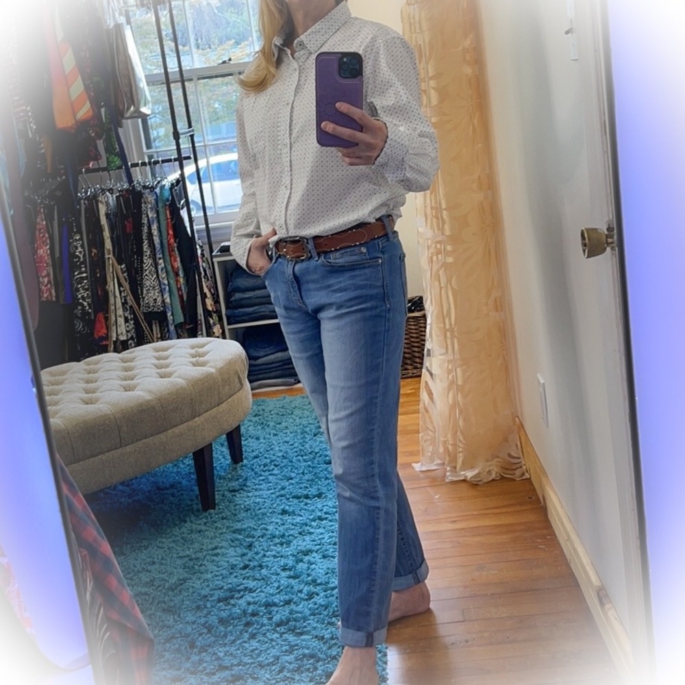 💕White & Blue Boyfriend Shirt Cool Pattern💕